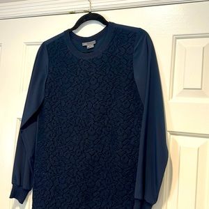 Vince Dress - Solid Navy with animal print front lace detail - size XS